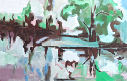 Garai: Vízparti táj, kiváló színekkel! akril tájkép festmény