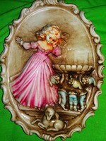 Gyönyörű antik biedermeyer domborműves FAJANSZ jelenetes falikép HÓFEHÉRKE 23 X 17cm a képek szerint