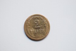 2 Fillér , 19?? , Budapest , Magyar Királyság , réz , kopott
