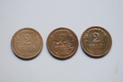 2 Fillér , 1927 , Budapest , Magyar Királyság , réz , 3 darab együtt , SÉRÜLT