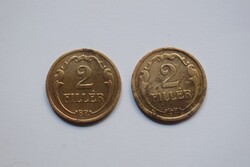2 Fillér , 1937 , Budapest , Magyar Királyság , réz , 2 darab együtt