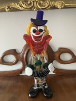 NAGYMÉRETŰ, CSODÁS, SZÍNES MURÁNÓI ÜVEG BOHÓC, HARMONIKÁS