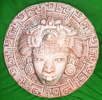 Gyönyörű antik AZTÉK - MAYA falidísz dombormű relief kő 19 cm a képek szerint