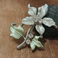 Ezüstözött tűzzománc Cirkoni bross 4 cm-es