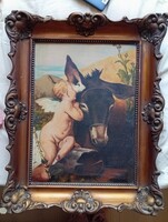 Benczúr Gyula után - Puttó, csacsival / olajfestmény