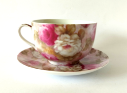 GYÖNYÖRŰ VINTAGE RÓZSÁS PORCELÁN TEÁS,CAPPUCCINOS SZETT