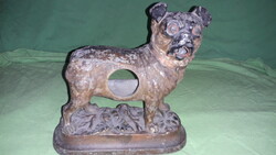 Antik bronzírozott fém asztali polcdísz mécsestartó MOPSZ KUTYA SZOBOR 18 x 16 x 10 cm képek szerint