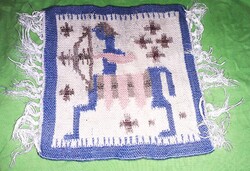 RÉGI gyapjú kézi szőttes ZOODIÁKUS NYILAS Sagittarius fali kárpit ágyelő stb. 28x28cm képek szerint