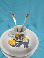 Ritka Alföldi porcelán gyermek étkészlet elefántos