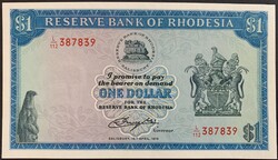 Rhodesia 1 Dollar 1978 P-30b UNC bankjegy