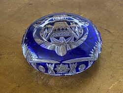 Blue cut crystal glass, retro ashtray