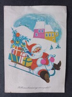 Régi grafikus rajzos képeslap Kellemes Karácsonyi Ünnepeket! B. Lazetzky Stella - Szánon a Mikulás