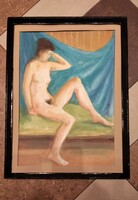 Irén Regdon (1945–) Nude with Blue Drapery