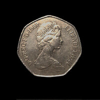 RÉGI BRITANNIAI 50 PENNY 1969 "ERZSÉBET II NAGY Tizedes ÉRMÉK"