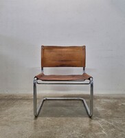 Mid century modern konzolos, csővázas, bőr pihenőszék, fotel, lounge chair