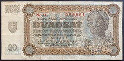 Szlovákia 20 Korún 1942 P-7 VF bankjegy