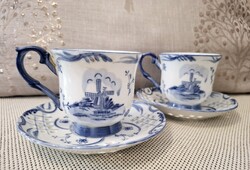 Delfti kék Royal Twickel csésze és alj 2 szett kézi festés