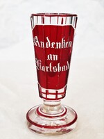 Karlsbadi rubinpácolt kupica, metszett biedermeier/ bieder pohár / emlékpohár / fürdőkúra pohár