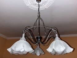 Csillár 5 ágú, üveg búrás, fekete-ezüst