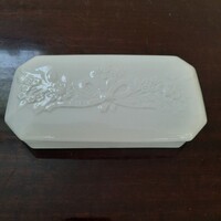 Large White Herendi porcelain embossed bonbonier
