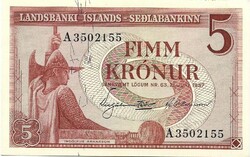 5 krónur korona 1957 juni 21. Izland 3. Gyönyörű