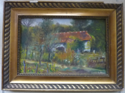 Horváth Z. jelzéssel: Erdei házikó (természet, növények, fák, nyugalom, erdő, színes)