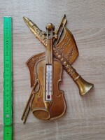 FÉM hangszer hőmérő faldísz  hegedű  klarinét