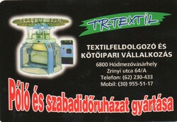 Kártyanaptár: TR-Textil, Hódmezővásárhely.