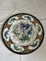 Álomszép Kinai sárkányos nagy porcelán kézzel festett dísztányér.