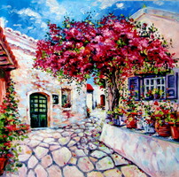 Mediterranean street - acrylic painting / Mediterrán utca - akril festmény