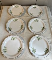 Hollóházi porcelán zöld virág mintájú arany szegélyes lapostányér-készlet