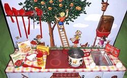 Retro fém W.GERMANY NSZK lemez német lemezáru babakonyha doboz + kellékek 33x40x15cm a képek szerint