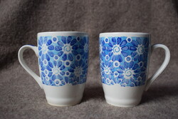 Bögre pár , Kispest , Gránit , kék virág minta 11 x 8 + fül x 2db. , kerámia pohár
