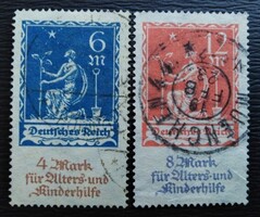 Dr233-4p / Deutsches Reich 1922 Idős és gyermekjólét bélyegsor pecsételt