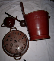 Barna zománcos  rocska szűrő kávés kanna szedő kanál paraszti dekor