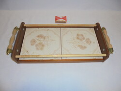 Retro csempe-réz-fa tálca "Made in Hungary - Romhány"