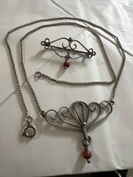 Vintage korall ezüst nyaklánc bross szett
