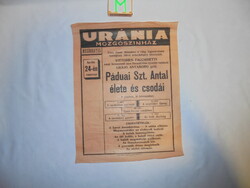 Retro moziműsor plakát "URÁNIA Mozgószínház" - Mezőhegyes