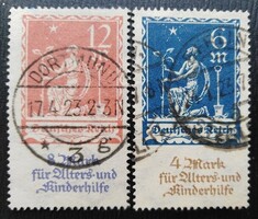 Dr233-4p / Deutsches Reich 1922 Idős és gyermekjólét bélyegsor pecsételt