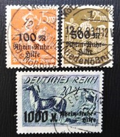 Dr258-60p / Deutsches Reich 1923 Rajna-Ruhr segítség bélyegsor pecsételt
