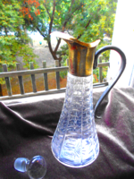 Antique Cut Art Nouveau Glass Decanter with Metal Pourer