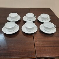 6 db Fehér Herendi porcelán teás csésze + alj készlet