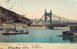Budapest - Duna részlet , budai látképpel, régi Erzsébet híd   - Taussig  1906