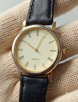 Retro Vintage Uniszex Quartz Karóra Bőrszíjal Aranyozott