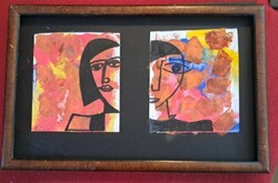 Gadányi: The Double Face. Tempera Paper 35x22 cm. Framed with Glass.