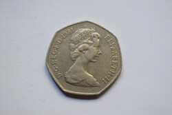 50 Pence , új penny , Egyesült Királyság Anglia , 1981 , pénz , érme II. Erzsébet