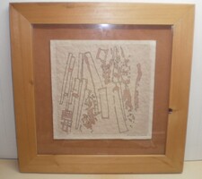 Ghiczy György festőművész  Cím: Deszkák a falnál ,34x34cm. borszűrőn, diópác, tus.