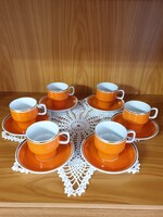 Hollóházi narancsszínű kávéskészlet, újszerű