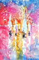 Sailboats resting III -  watercolor painting - Pihenő vitorlások III -  akvarell festmény