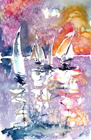 Sailboats resting -  watercolor painting - Pihenő vitorlások -  akvarell festmény